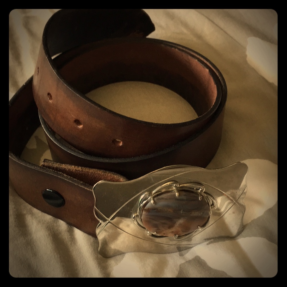 Brown leather belt with buckle